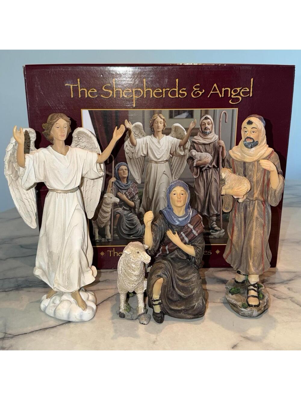 The Real Life Nativity Series Shepherds and Angel Set Sheep Lamb 9.5" 9.25"‎ 10"